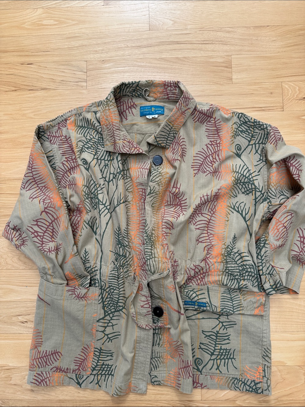 Funky Tropical Safari Batik Travel light 100%cotton jacket S/M Global Kiwi brand